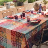 Garnier-Thiebaut, Milles Tiles Multicolore French Jacquard Tablecloth, 69 x 84, 100% Coated Cotton, Imported