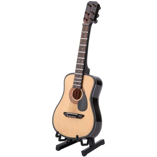  Garosa Miniature Wooden Guitar Model Dollhouse Musical Instrument Display with Stand Support and Case Dollhouse Accessories Small Craft Ornaments Home Decor (# 02)