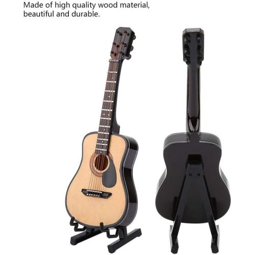  Garosa Miniature Wooden Guitar Model Dollhouse Musical Instrument Display with Stand Support and Case Dollhouse Accessories Small Craft Ornaments Home Decor (# 02)