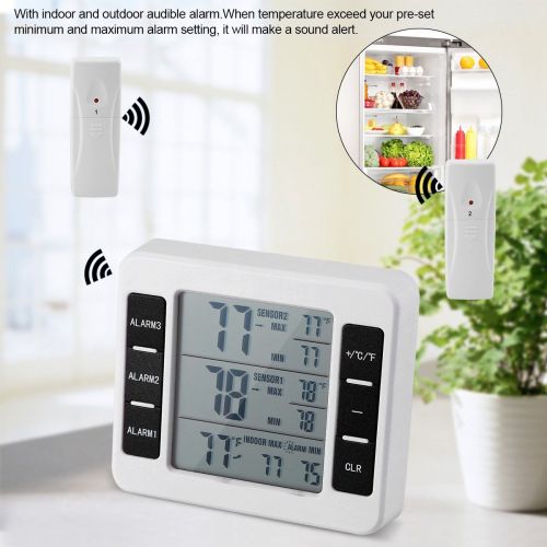  Garsent Digital Fridge Thermometer, Wireless Freezer Thermometer with 2 Sensors for Home, Restaurants, Bars, Cafes