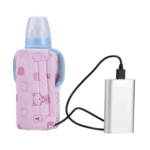  Garsent USB Flaschenwarmer Tasche, elektrische Warmhaltetasche Isoliertasche fuer Babyflaschen fuer Outdoor Reisen Unterwegs(Rosa)