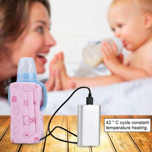  Garsent USB Flaschenwarmer Tasche, elektrische Warmhaltetasche Isoliertasche fuer Babyflaschen fuer Outdoor Reisen Unterwegs(Rosa)