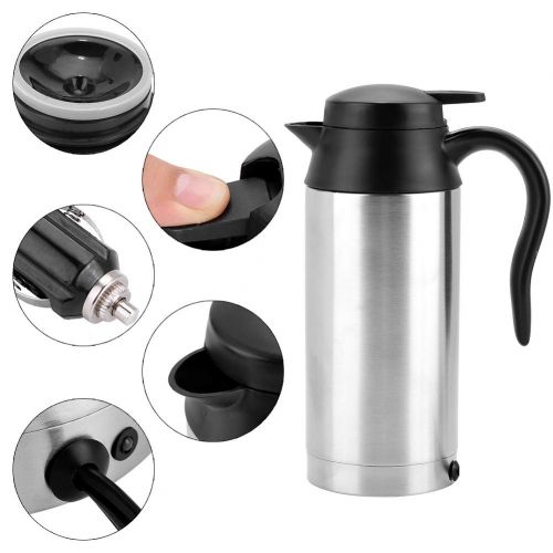  Garsent 750ml Auto Elektrische Wasserkocher, Edelstahl 24V Zigarettenanzuender Thermobecher Wasserbecher fuer Wasser Kaffee Getranke Heizung