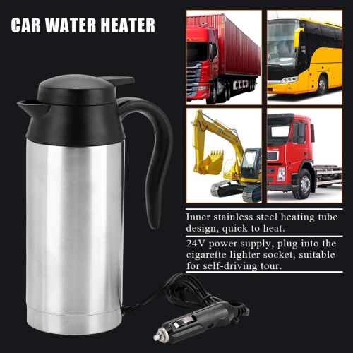  Garsent 750ml Auto Elektrische Wasserkocher, Edelstahl 24V Zigarettenanzuender Thermobecher Wasserbecher fuer Wasser Kaffee Getranke Heizung