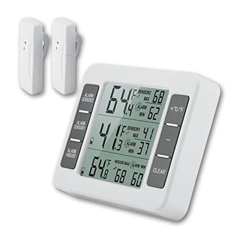  Garsent Digital Kuehlschrank Thermometer, drahtlos Gefrierschrank Thermometer mit 2 Sensor fuer Zuhause, Restaurants, Bars, Cafes