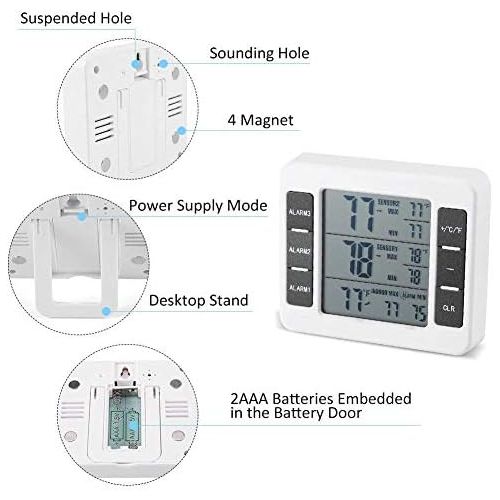  Garsent Digital Kuehlschrank Thermometer, drahtlos Gefrierschrank Thermometer mit 2 Sensor fuer Zuhause, Restaurants, Bars, Cafes