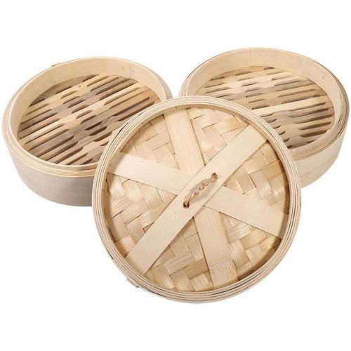  [아마존베스트]Garsent Steamer, 2 Tier Bamboo Steamer Basket with Lid Chinese Natural Rice Cooking Stove for Home Kitchen Restaurant etc., 22cm