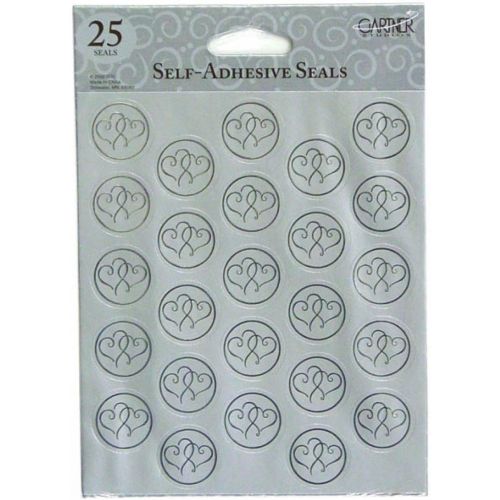  Gartner Studios Platinum Heart Envelope Seals, Matte with Silver Foil, 1” Stickers, 25 Count