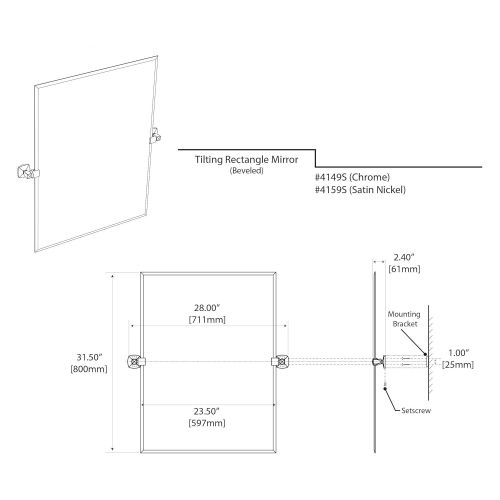  Gatco 4149FS Jewel Framed Rectangle Mirror, Chrome, 32.5H