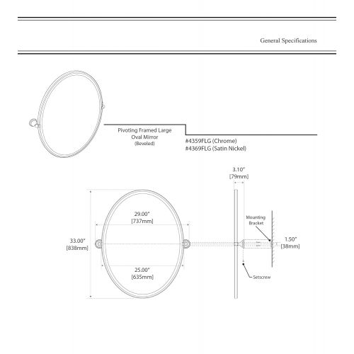  Gatco 4369FLG Charlotte Framed Large Oval Mirror, Satin Nickel