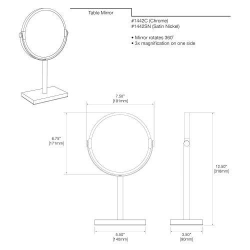  Gatco 1442C Modern Rectangle Base Bathroom Counter Top Vanity 3x Magnification Makeup Mirror, 12.5 Height, Chrome