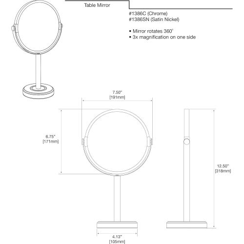  Gatco 1386SN Latitude II Minimalist Bathroom Counter Top Vanity, 3x Magnification Makeup Mirror, 12.5 Height, Satin Nickel