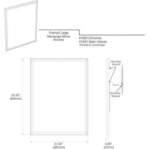  Gatco 1832 Flush Mount Framed Rectangle Mirror, 32.5-inch, Satin Nickel