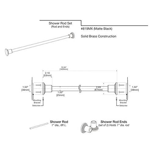  Gatco 819MX Marina Shower Rod Set, Matte Black