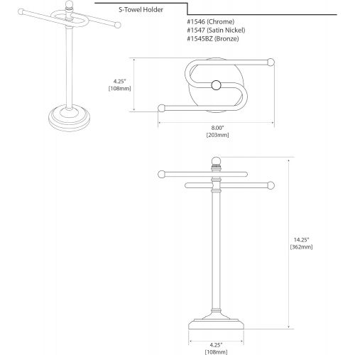  Gatco 1547 Counter Top S Style Towel Holder, Satin Nickel