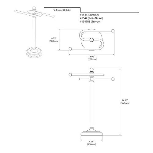  Gatco 1546 Counter Top S Style Towel Holder, Chrome