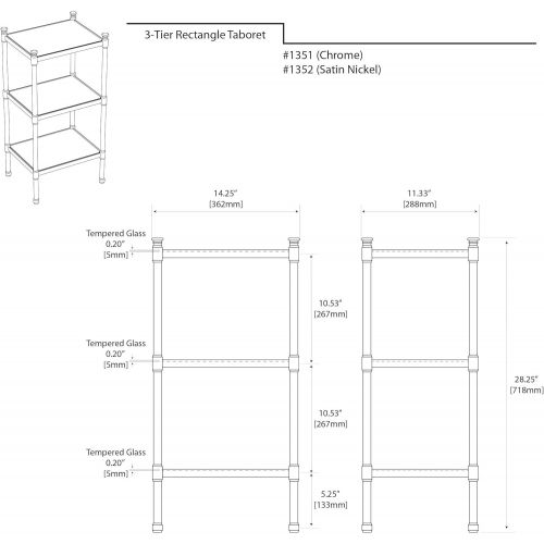  Gatco 1352 3-Tier Rectangle Taboret in Satin Nickel