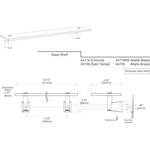  Gatco 4716 Bleu Glass Shelf, Chrome