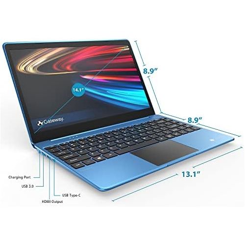  Gateway 14.1 FHD Ultra Slim Laptop Computer_ Intel Celeron N3350 up to 2.4GHz_ 4GB DDR4 RAM_ 64GB eMMC_ Remote Work_ Business or Education_ HDMI_ Webcan_ Windows 10 S_ Blue