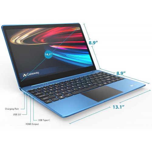  Gateway 14.1 FHD Ultra Slim Laptop Computer_ Intel Celeron N3350 up to 2.4GHz_ 4GB DDR4 RAM_ 64GB eMMC_ Remote Work_ Business or Education_ HDMI_ Webcan_ Windows 10 S_ Blue