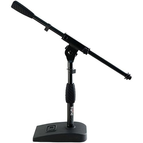  Gator Frameworks Short Weighted Base Microphone Stand with Soft Grip Twist Clutch, Boom arm, and both 3/8