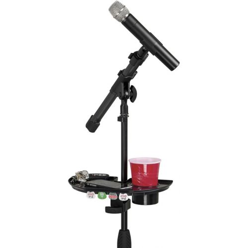  Gator Frameworks Microphone Stand Accessory Tray with Drink Holder and Guitar Pick Tab; 12