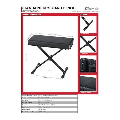  Gator Frameworks Adjustable X-Frame Style Keyboard Bench; (GFW-KEY-BNCH-1) , Black