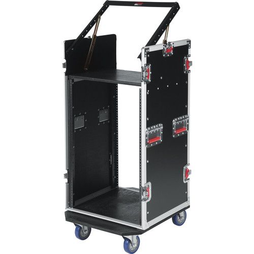  Gator G-TOUR 10X16 PU Pop-Up Console Rack Case - 10 Space Top and 16 Space Front and Rear Rackable Audio Equipment