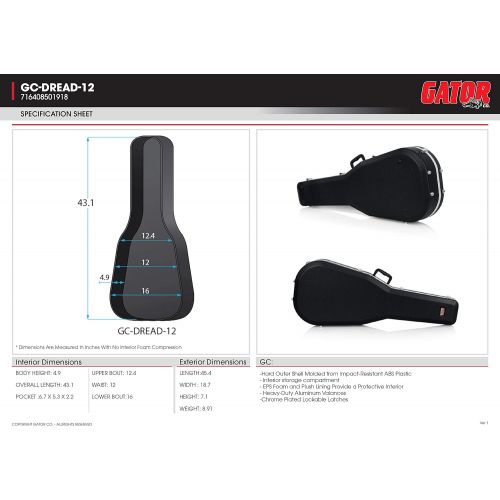  [아마존베스트]Gator Cases Deluxe ABS Molded Case for 12-String Acoustic Guitars; Fits Dreadnought Styled 12-String Acoustic Guitars (GC-DREAD-12)