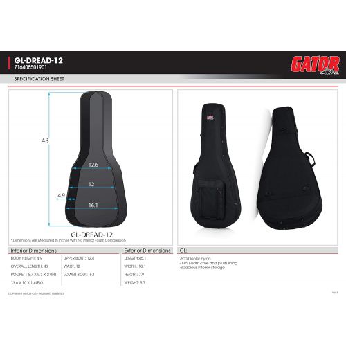  [아마존베스트]Gator Cases Lightweight Polyfoam Guitar Case For Dreadnaught Style Acoustic Guitars; (GL-DREAD-12)