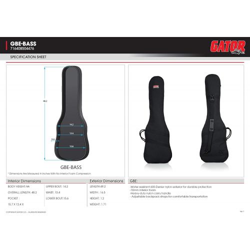  [아마존베스트]Gator Cases Gig Bag for Electric Bass Guitars (GBE-BASS)