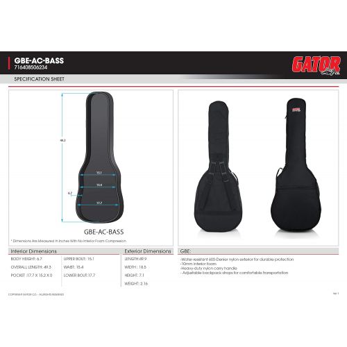  [아마존베스트]Gator Cases Gig Bag for Acoustic Bass Guitars (GBE-AC-BASS)