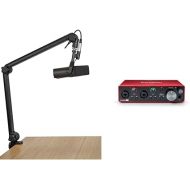 Gator Frameworks Deluxe Desk-Mounted Broadcast Microphone Boom Stand For Podcasts & Recording & Focusrite Scarlett 2i2 3rd Gen USB Audio Interface for Recording, Songwriting, Streaming and Podcasting