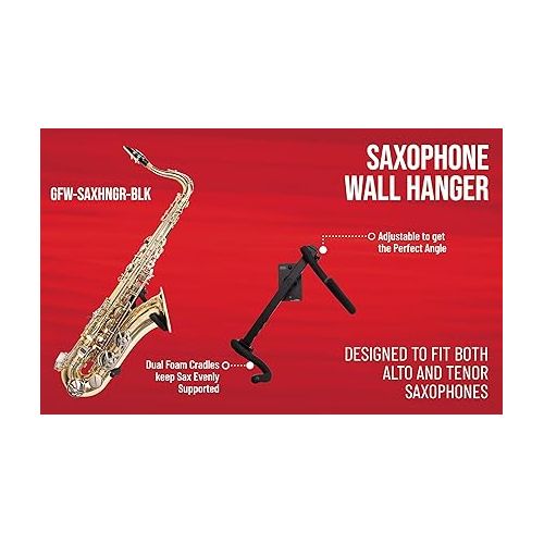  Gator Frameworks Wall Hanger for Alto / Tenor Saxophone; (GFW-SAXHNGR-BLK)