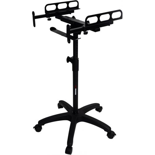  Gator Frameworks Height and Angled Adjustable Wheeled Mixer Stand with Locking Casters and Headphone Hanging Rack; (GFW-MIXERCART-0400)