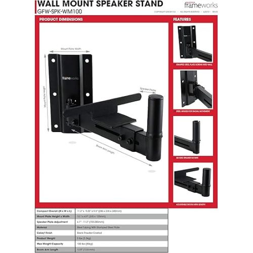  Gator Frameworks Adjustable Studio Speaker Wall Mount; Fits Both 38mm and 35mm Speaker Mounts (GFW-SPK-WM100)