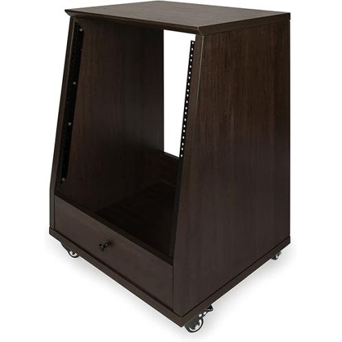  Gator Frameworks Elite Furniture Series 12U Angled Studio Rack with Locking Casters; Dark Walnut Brown Finish (GFW-ELITESTUDIORK12-BRN)