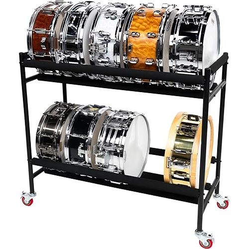  Gator Frameworks Two-Tier Snare Rack with Locking Casters - Holds up to 10 Snare Drums; (GFW-SDRACK-T2)