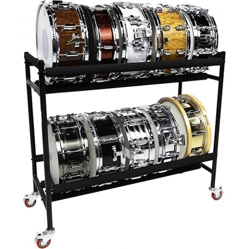  Gator Frameworks Two-Tier Snare Rack with Locking Casters - Holds up to 10 Snare Drums; (GFW-SDRACK-T2)