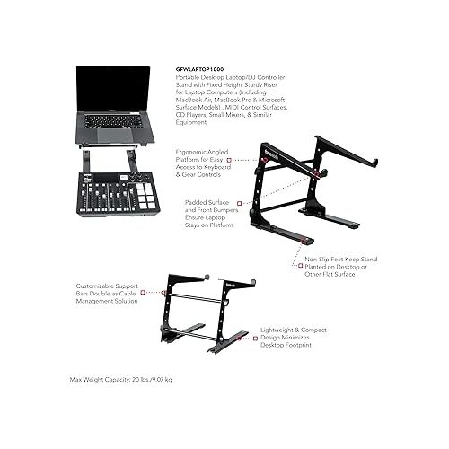  Gator Frameworks Portable Desktop Laptop/DJ Controller Stand with Fixed Height (GFWLAPTOP1000),Black