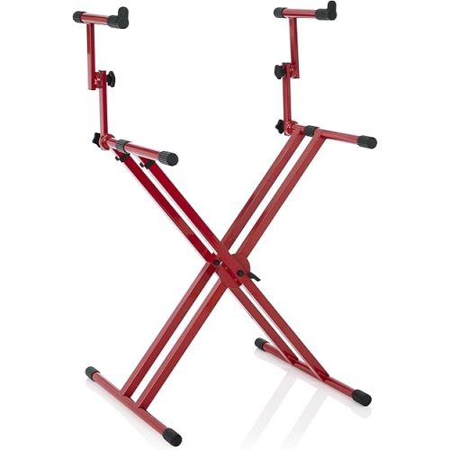  Gator Frameworks Deluxe Two Tier X Frame Keyboard Stand; Bright Red Finish (GFW-KEY-5100XRED)