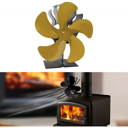 Gazechimp 5 Blades Heat Powered Stove Fan for Wood/Log Burner/Fireplace, Compact Size 7.1 x 3.94 x 7.5 inches Golden