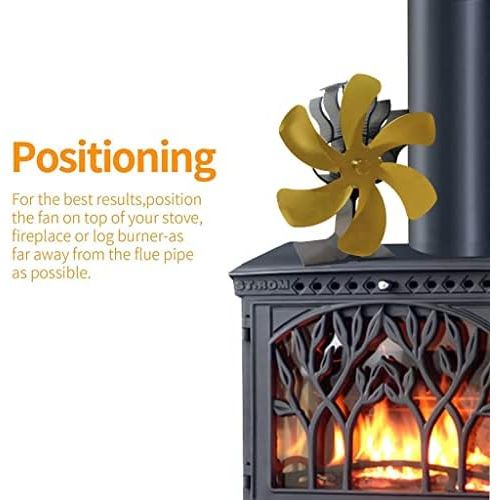  Gazechimp 6 Blades Heat Powered Stove Fan for Wood/Log Burner/Fireplace, Compact Size 7.1 x 3.94 x 7.5 inches Golden