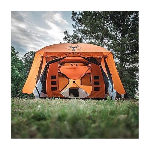  Gazelle T4 Plus Extra Large 4 to 8 Person Portable Pop Up Outdoor Shelter Camping Hub Tent with Rain Fly & Extended Screened In Sun Room, Orange