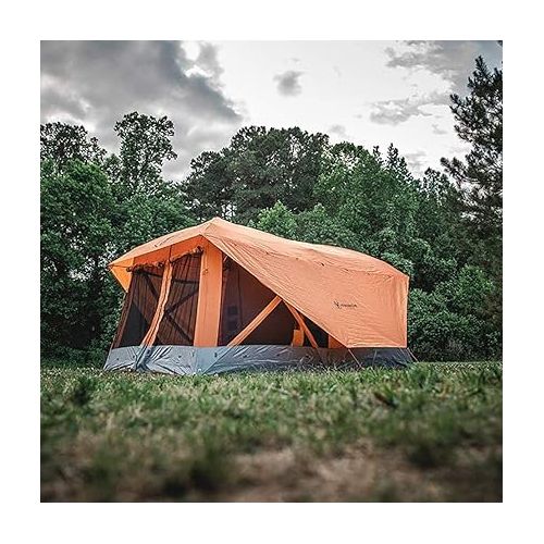  Gazelle T4 Plus Extra Large 4 to 8 Person Portable Pop Up Outdoor Shelter Camping Hub Tent with Rain Fly & Extended Screened In Sun Room, Orange