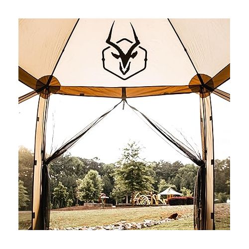  Gazelle Tents™, G5 5-Sided Portable Gazebo, Easy Pop-Up Hub Screen Tent, Durable, TriTech Mesh, Waterproof, UV Resistant, 4-Person & Table, Desert Sand, 85