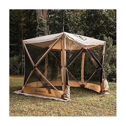  Gazelle Tents™, G5 5-Sided Portable Gazebo, Easy Pop-Up Hub Screen Tent, Durable, TriTech Mesh, Waterproof, UV Resistant, 4-Person & Table, Desert Sand, 85