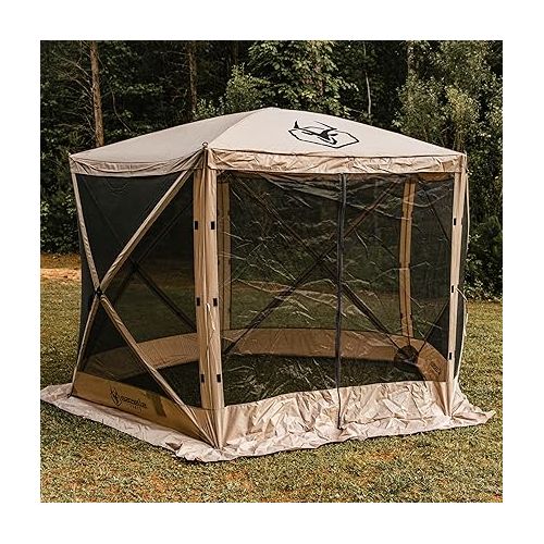  Gazelle Tents™, G5 5-Sided Portable Gazebo, Easy Pop-Up Hub Screen Tent, Durable, TriTech Mesh, Waterproof, UV Resistant, 4-Person & Table, Desert Sand, 85