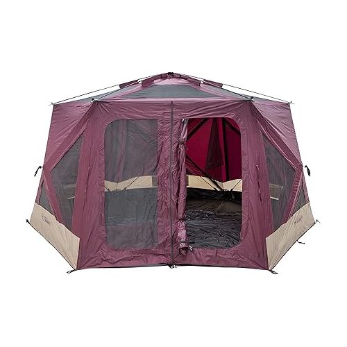  Gazelle Tents™ T-Hex Hub Tent Overland Edition, Easy 90 Second Set-Up, Waterproof, UV Resistant, Removable Floor, Footprint, All-Terrain Stakes, 7-Person, Burgundy Sky, 85” x 144” x 136”, GT601BS