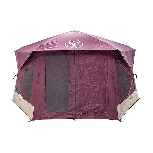  Gazelle Tents™ T-Hex Hub Tent Overland Edition, Easy 90 Second Set-Up, Waterproof, UV Resistant, Removable Floor, Footprint, All-Terrain Stakes, 7-Person, Burgundy Sky, 85” x 144” x 136”, GT601BS